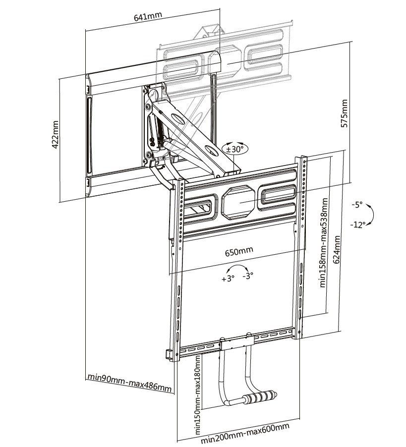 EQuip 43"-70" Pull-Down TV Wall Mount Bracket Black