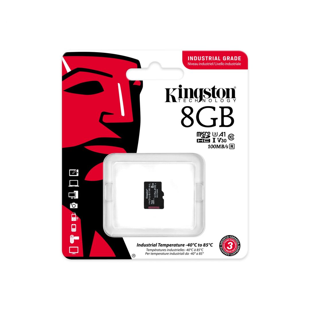 Kingston 8GB microSDHC CL10 U3 V30 A1 Industrial adapter nélkül