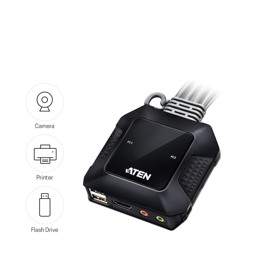 ATEN CS22H 2-Port USB 4K HDMI Cable KVM Switch with Remote Port Selector