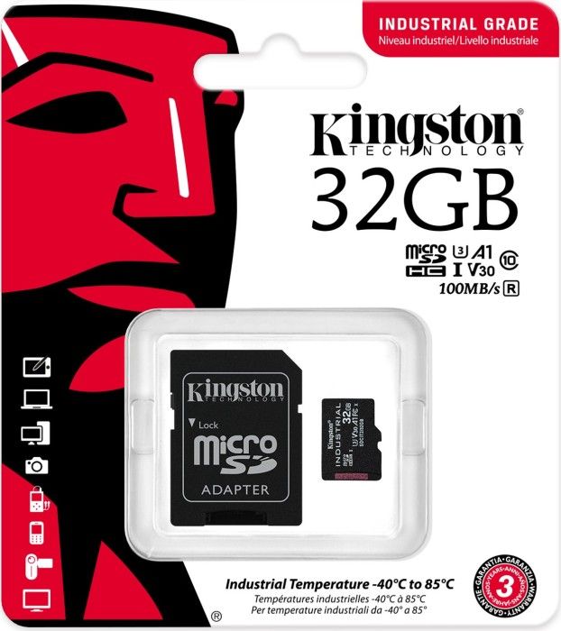 Kingston 32GB microSDHC CL10 U3 V30 A1 Industrial + adapterrel