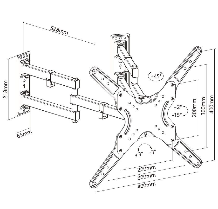 EQuip 23”-55” Full motion Corner TV Wall Mount Bracket Black