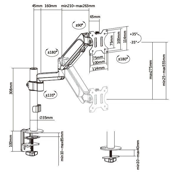 EQuip 13"-32" Monitor Desk Mount Bracket Black