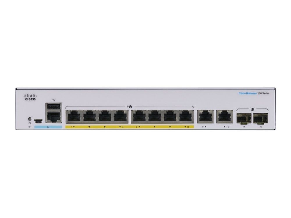 Cisco CBS250-8P-E-2G 8x GbE PoE+ LAN 2x combo GbE RJ45/SFP port L3 Mmanaged PoE+ Switch