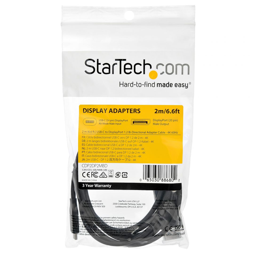 Startech USB-C to DisplayPort 1.2 4K 60Hz cable 2m Black