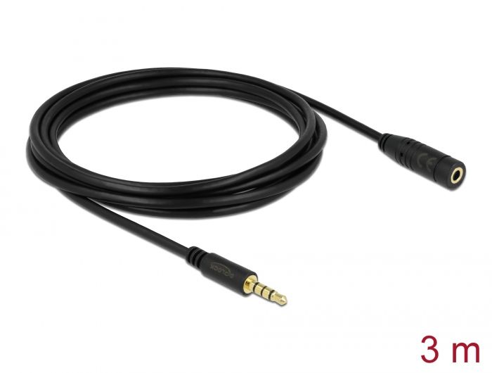 DeLock Stereo Jack Extension Cable 3.5mm 4 pin male to female 3 m Black