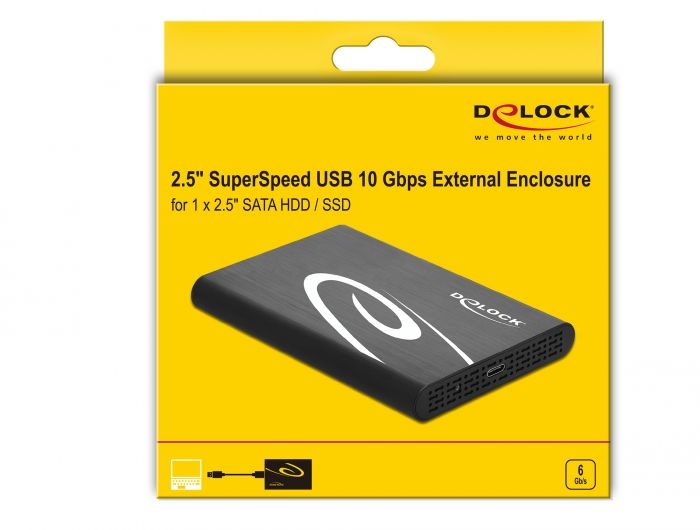 DeLock External Enclosure for 2,5″ SATA HDD / SSD with SuperSpeed USB 10 Gbps (USB 3.1 Gen 2)