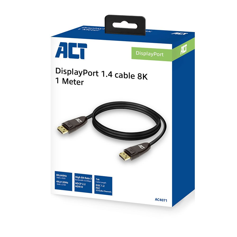 ACT AC4071 DisplayPort 1.4 cable 8K 1m Black