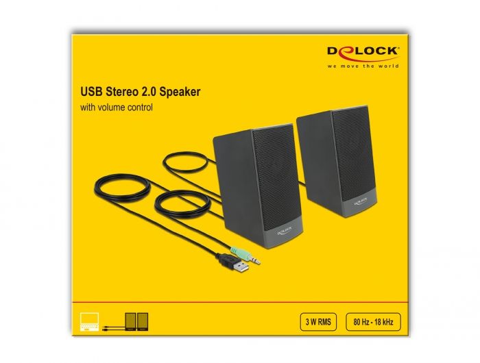 DeLock Stereo 2.0 PC Speaker with 3.5 mm stereo jack male and USB powered