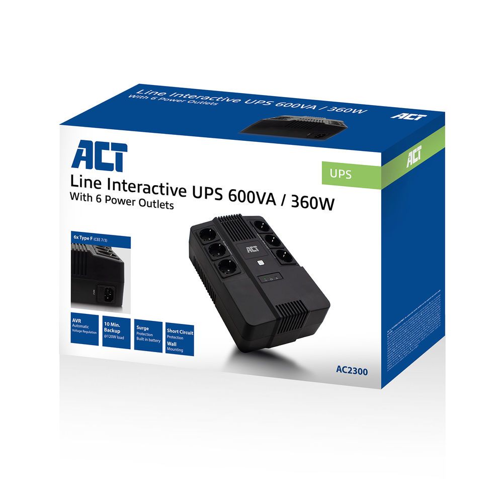 ACT AC2300 Line Interactive UPS 600VA with 6 Power Outlets