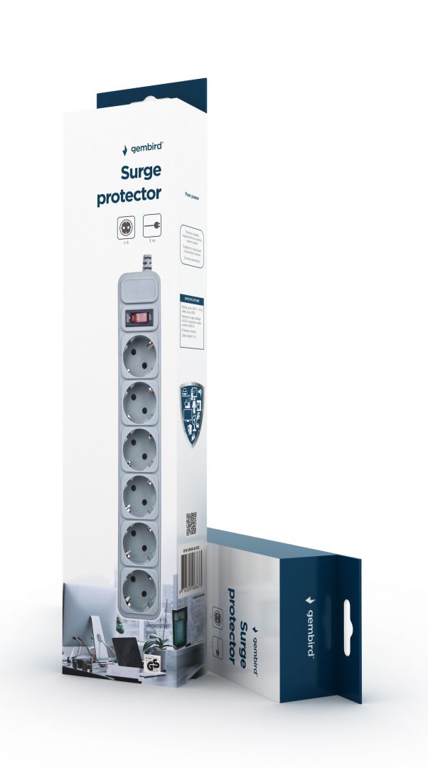 Gembird Surge protector 6 sockets 3m White