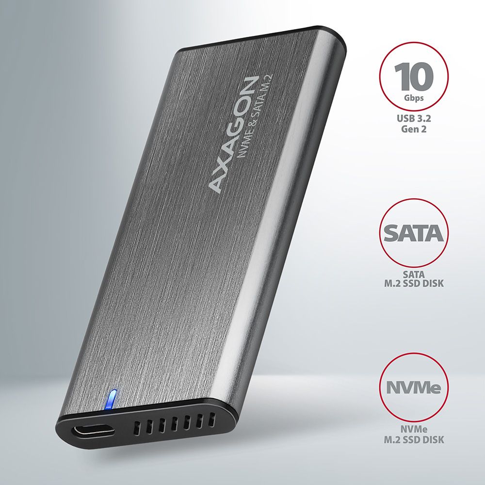 AXAGON EEM2-SG2 SuperSpeed+ USB-C - M.2 NVMe & SATA SSD RAW box