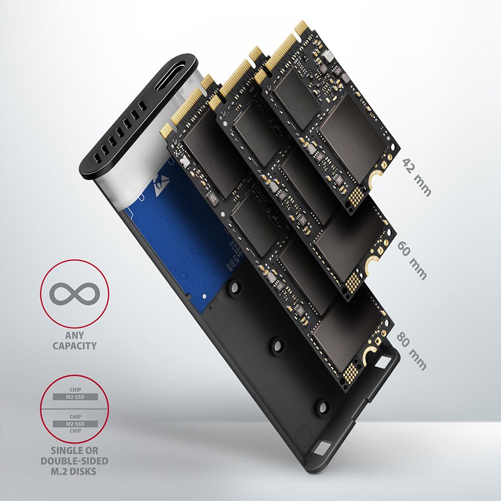 AXAGON EEM2-SG2 SuperSpeed+ USB-C - M.2 NVMe & SATA SSD RAW box