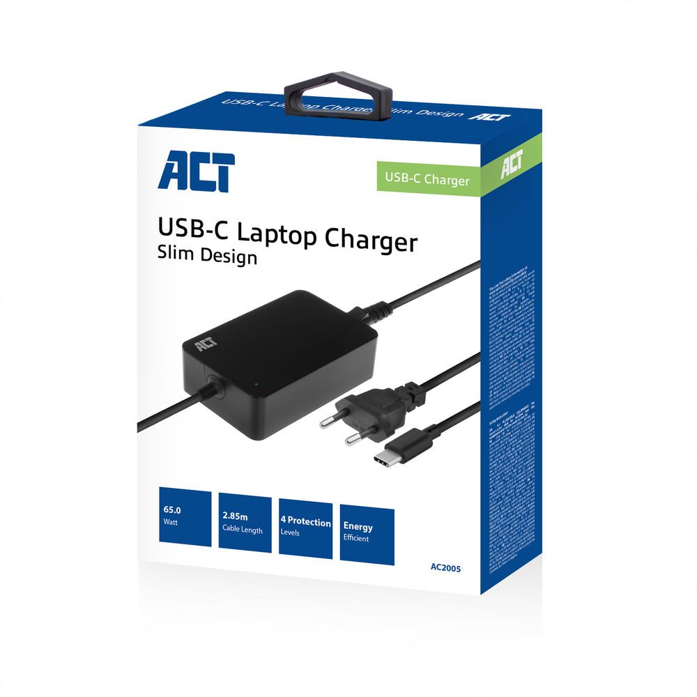 ACT AC2005 USB-C laptop charger with Power Delivery profiles 65W