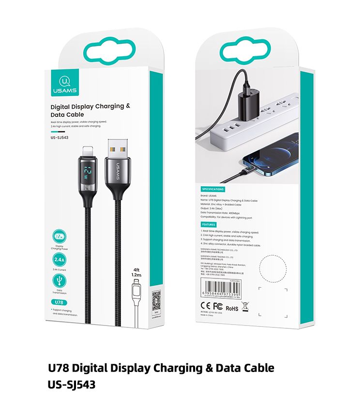 Usams U78 Digital Display Charging & Data Cable 1,2m Black