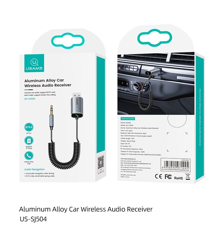 Usams US-SJ504 Aluminum Alloy Car Wireless Audio Receiver Silver