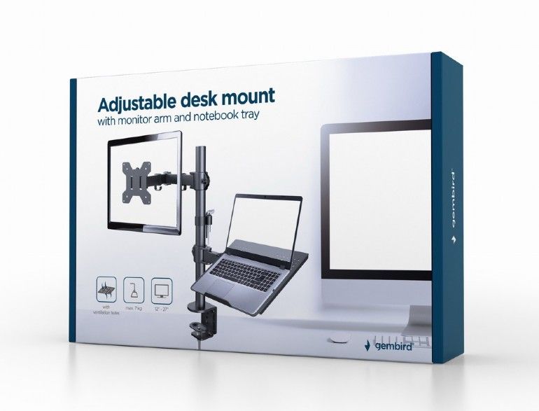 Gembird MA-DA-02 Adjustable Desk Mount with Monitor Arm and Notebook Tray Black