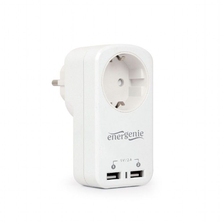 Gembird EG-ACU2-01-W 2-port USB Charger With Pass-Through AC socket 2.1 A White