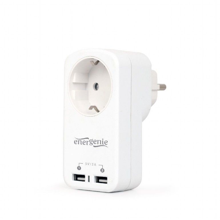 Gembird EG-ACU2-01-W 2-port USB Charger With Pass-Through AC socket 2.1 A White