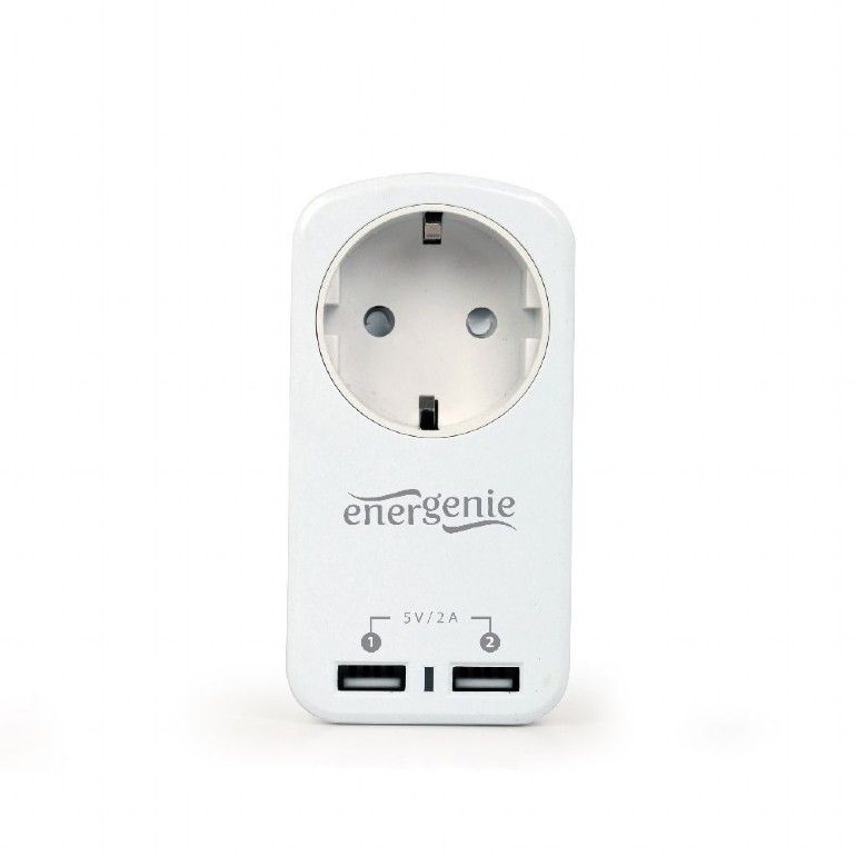 Gembird EG-ACU2-01-W 2-port USB Charger With Pass-Through AC socket 2.1 A White