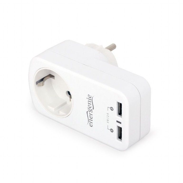 Gembird EG-ACU2-01-W 2-port USB Charger With Pass-Through AC socket 2.1 A White