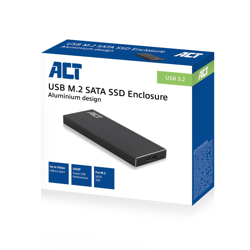 ACT AC1600 USB3.2 M.2 SATA SSD Enclosure Aluminium Design Black