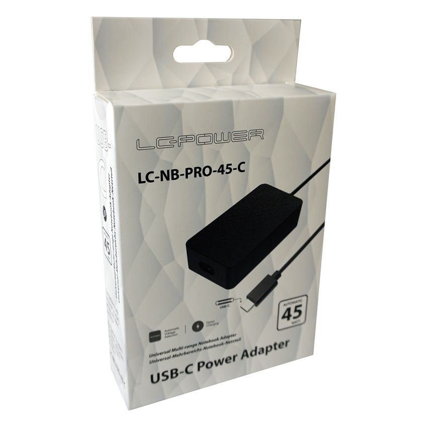 LC Power  LC-NB-PRO-45-C USB-C Notebook Power Adapter Black