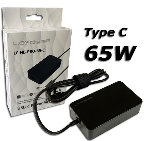 LC Power  LC-NB-PRO-65-C USB-C Notebook Power Adapter Black