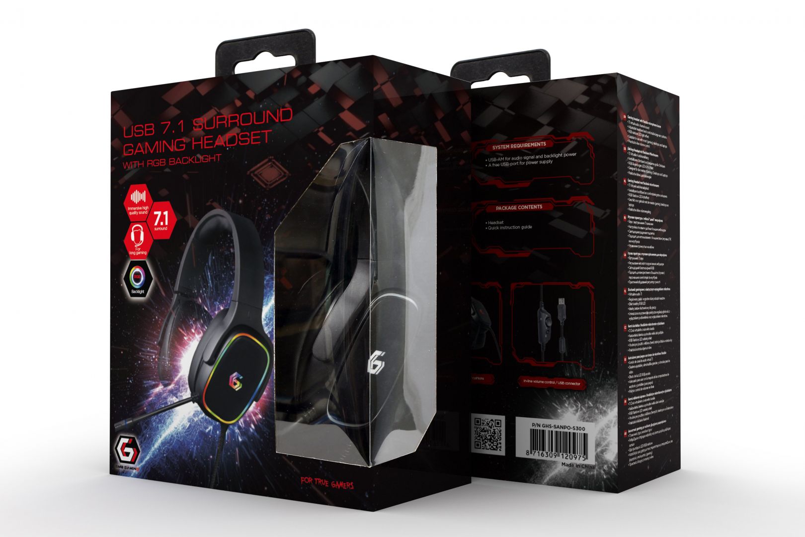 Gembird USB 7.1 Surround Gaming Headset with RGB Black