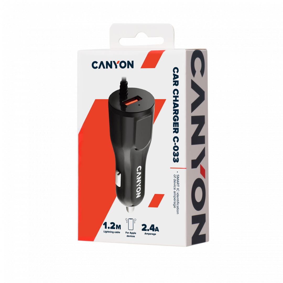 Canyon CNE-CCA033B Car Charger with built-in Lightning cable Black