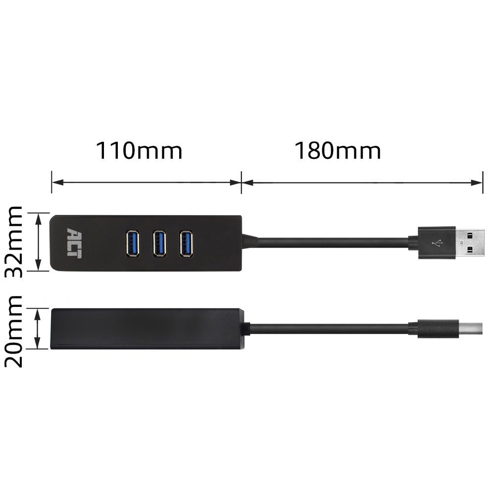 ACT AC6310 USB Hub 3.2 with 3 USB-A ports and ethernet