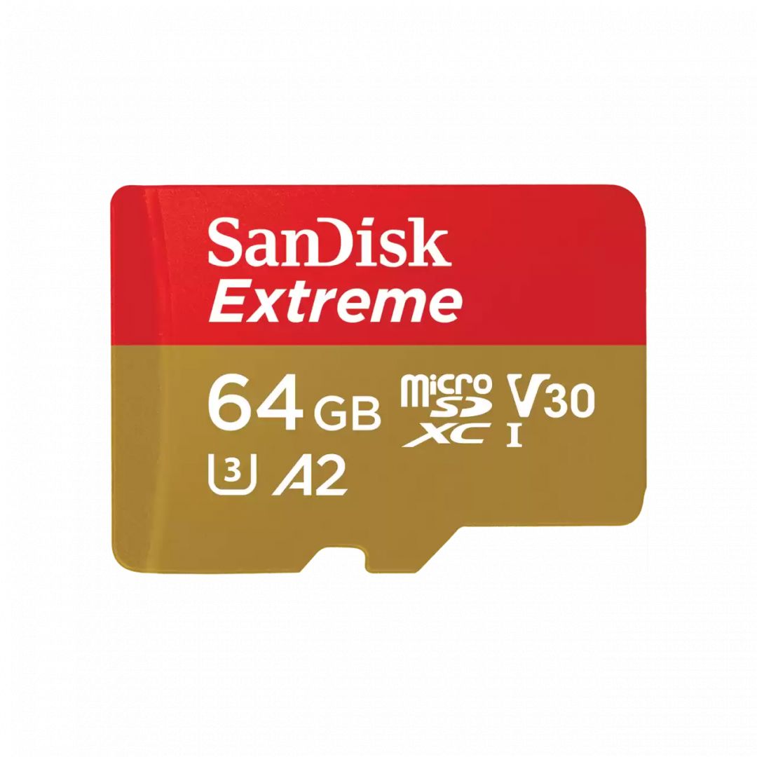 Sandisk 64GB microSDXC Class 10 U3 V30 A2 Extreme + adapterrel