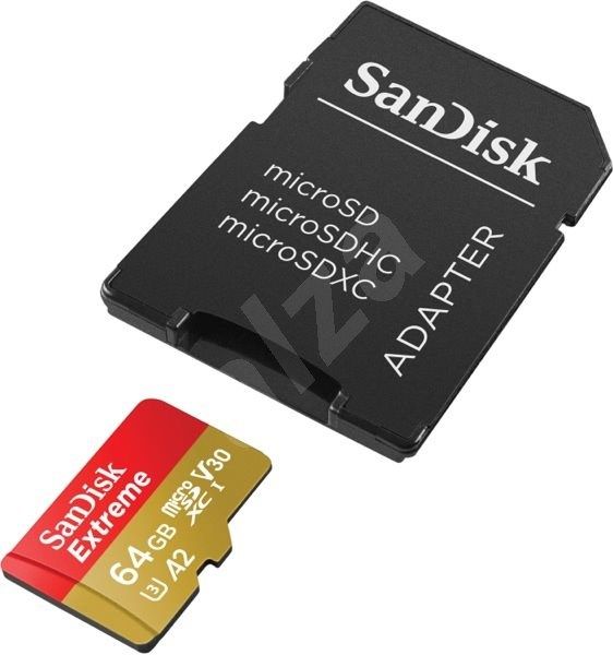 Sandisk 64GB microSDXC Class 10 U3 V30 A2 Extreme + adapterrel