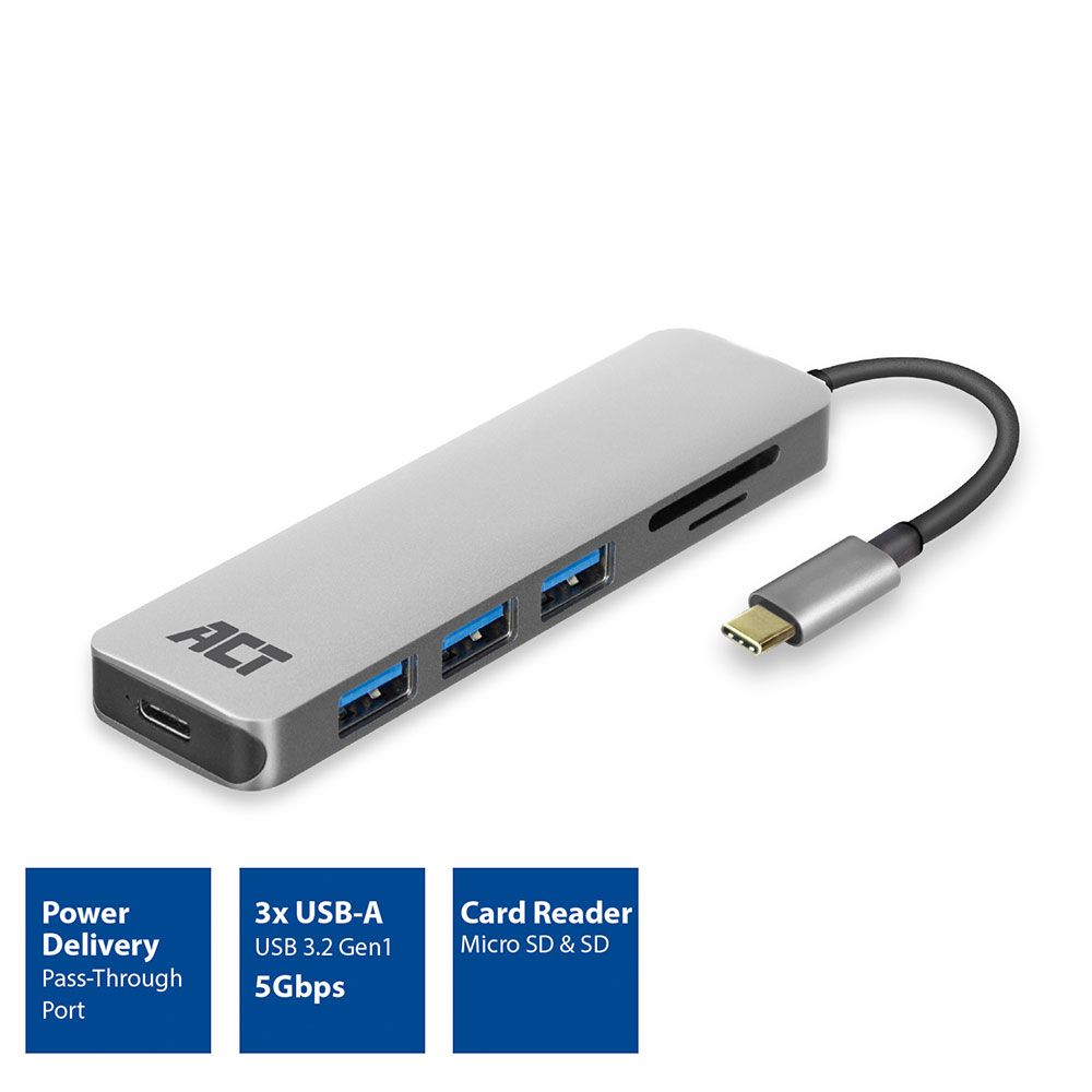 ACT AC7050 USB-C Hub 3 port with CardReader Grey