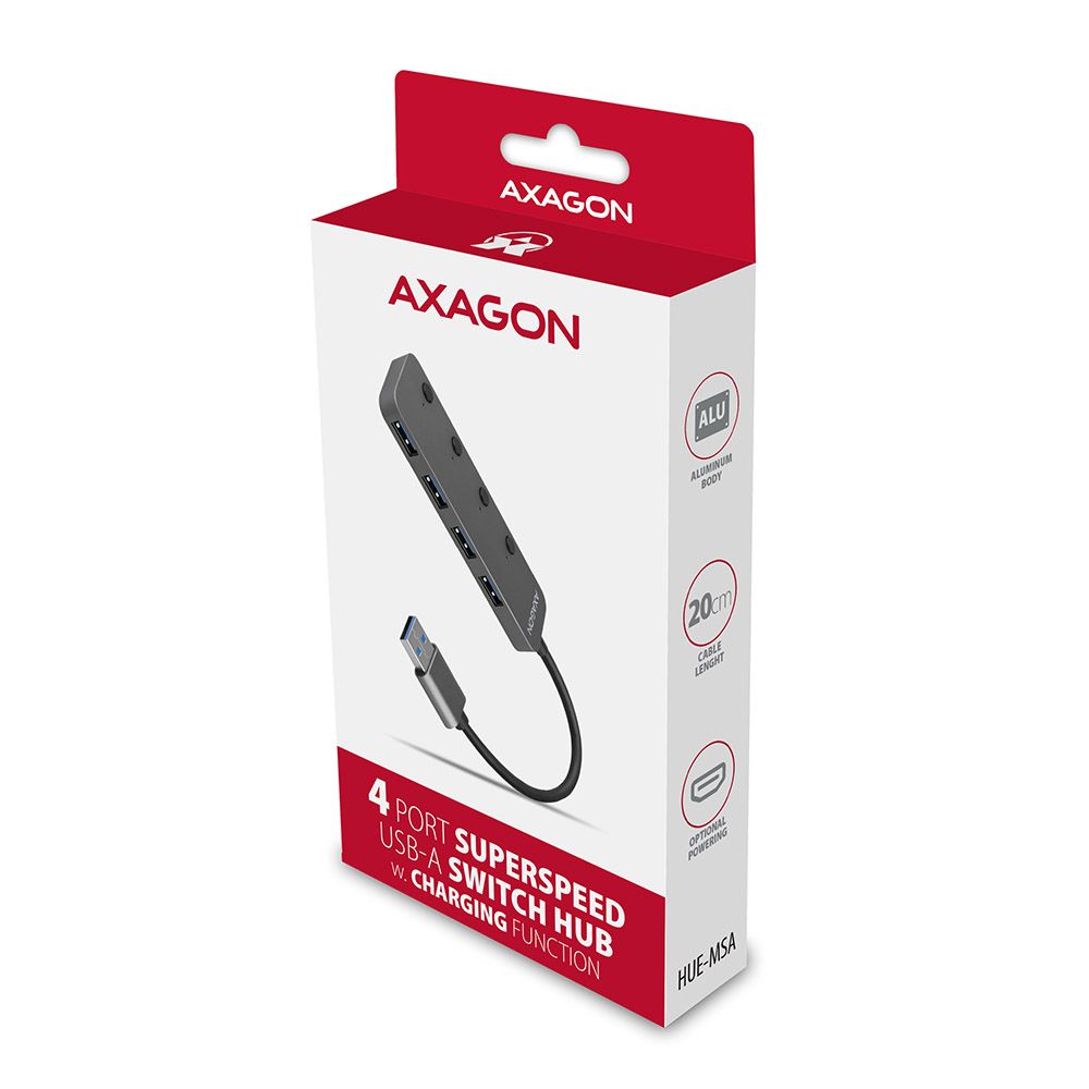 AXAGON HUE-MSA USB3.2 Hub 4-port metal Silver