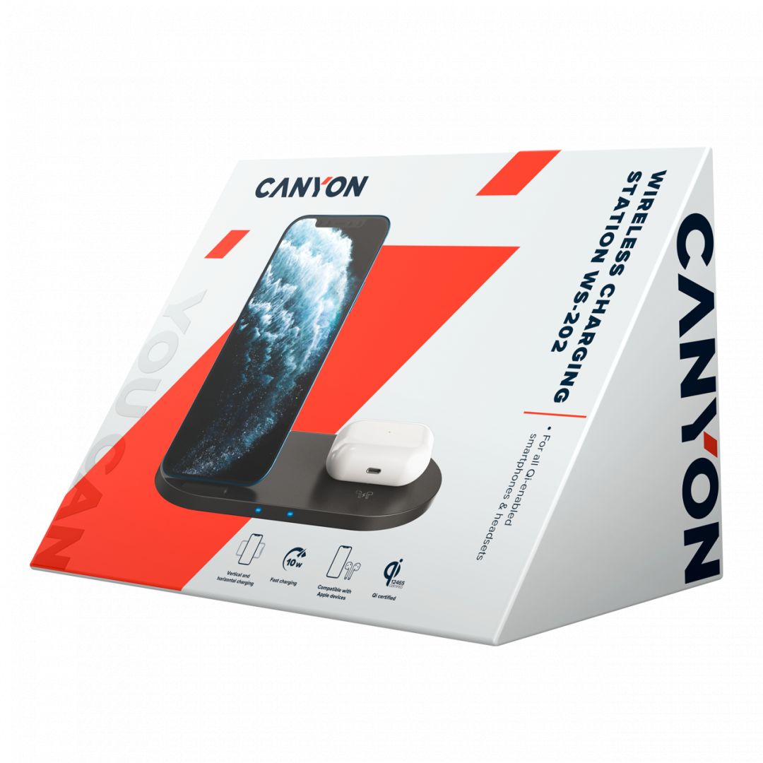 Canyon WS-202 2in1 Wireless Charger Black