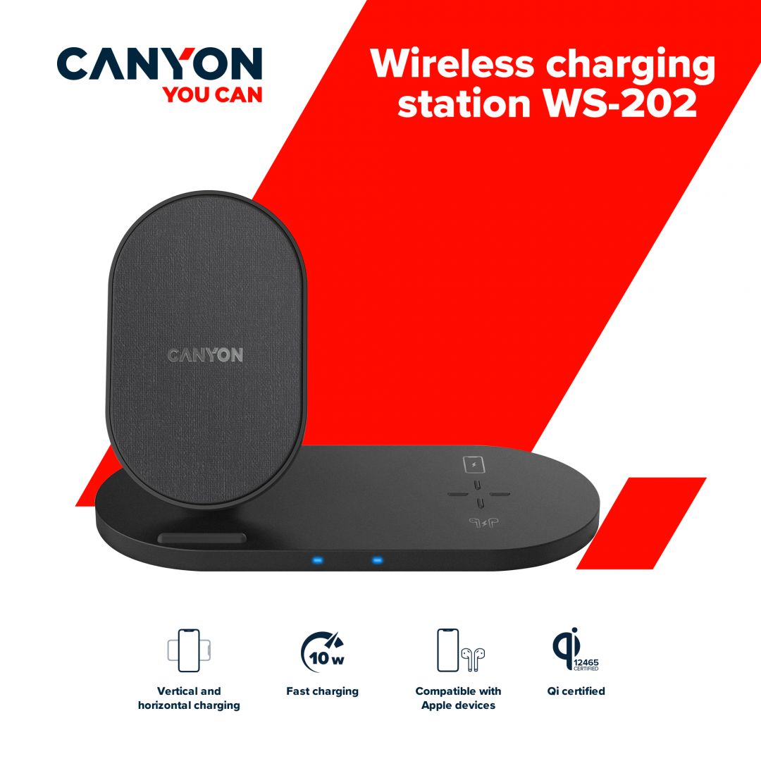 Canyon WS-202 2in1 Wireless Charger Black