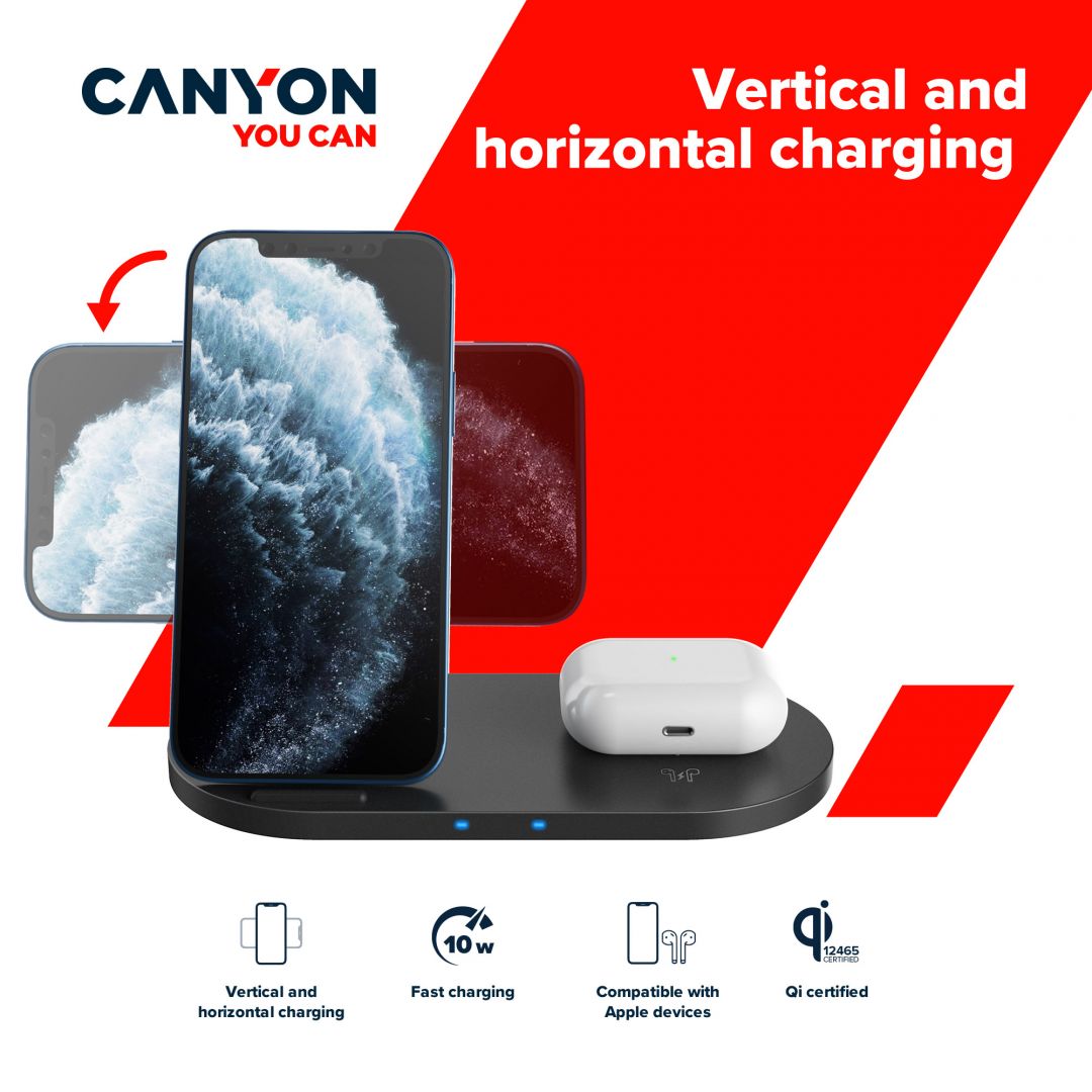 Canyon WS-202 2in1 Wireless Charger Black