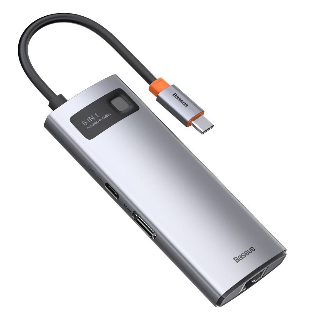 Baseus CAHUB-CW0G Metal Gleam Series 6 az 1-ben hub USB-C-> 3x USB 3.0 HDMI USB-C PD RJ45 Ethernet