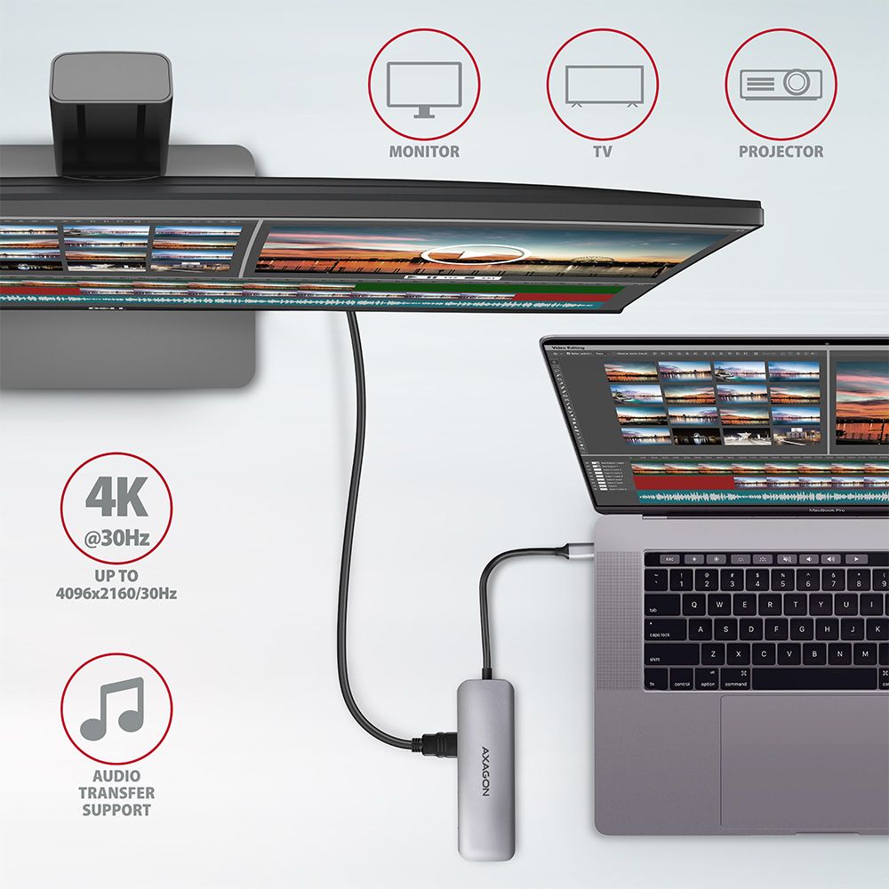 AXAGON HMC-5 Superspeed USB-C Speedster 5H HUB Silver