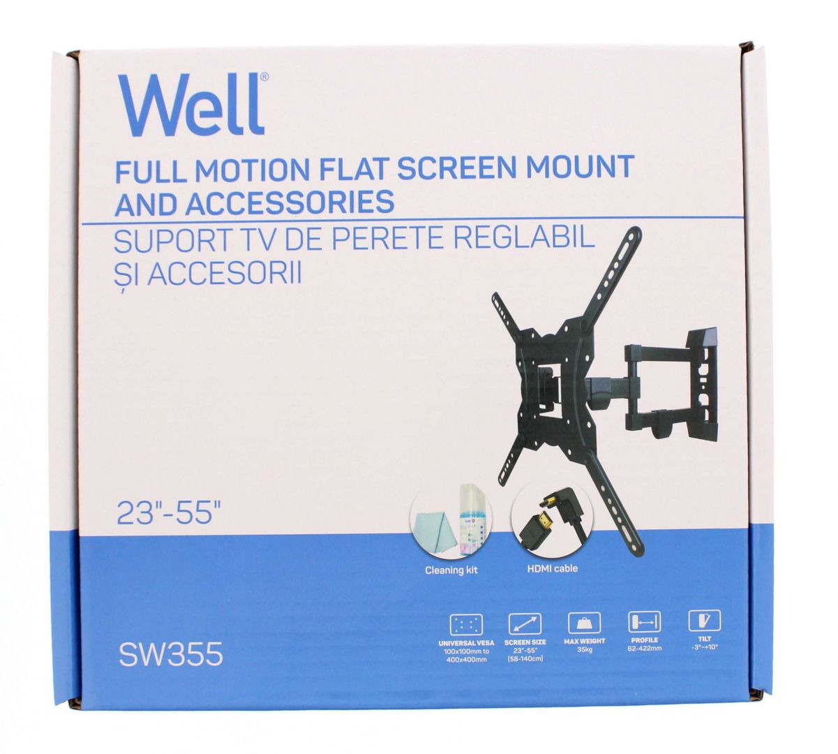 Well SW355P Wall Mount with 200ml Screen Cleaner and HDMI Cable