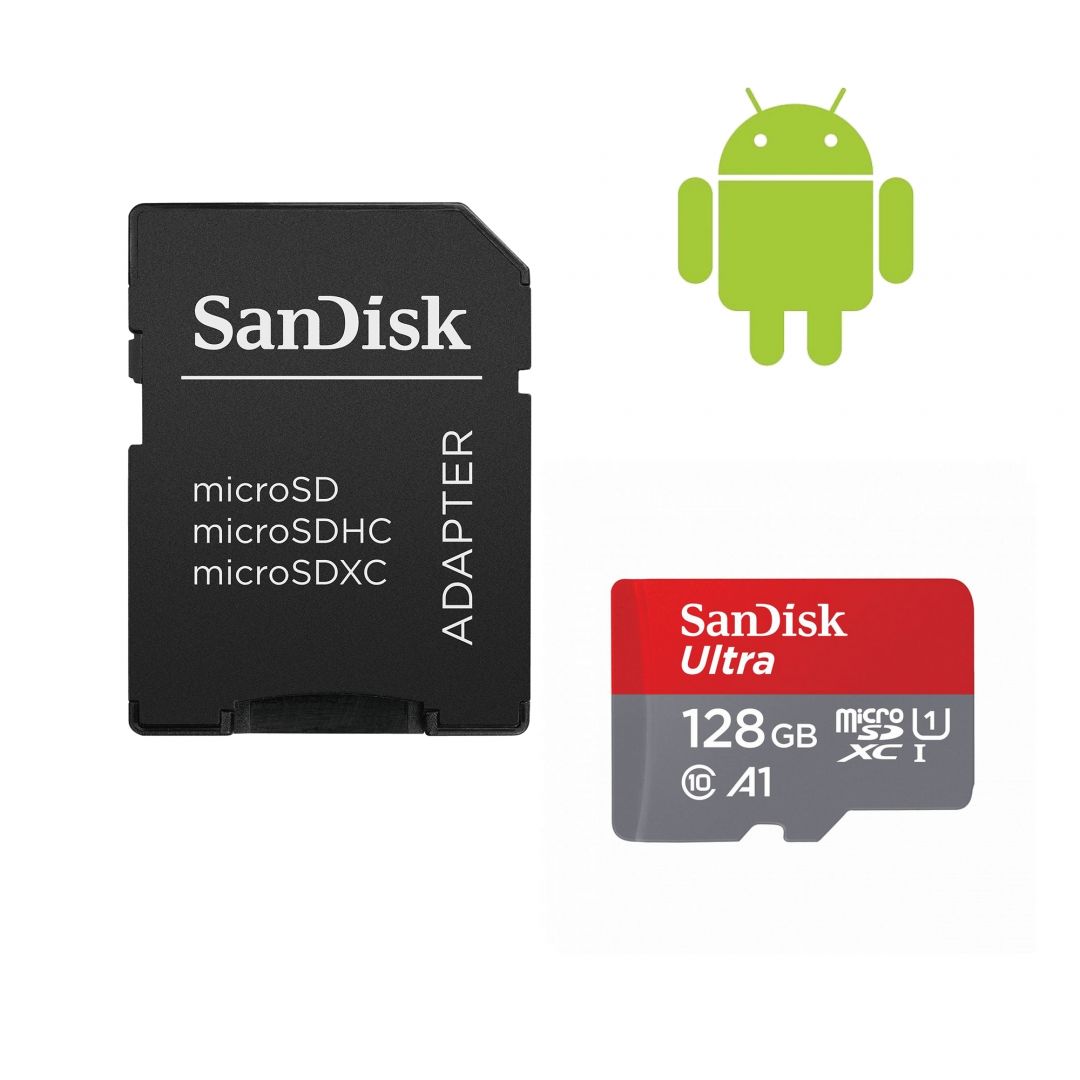 Sandisk 128GB microSDHC Ultra Class 10 UHS-I A1 (Android) + adapterrel