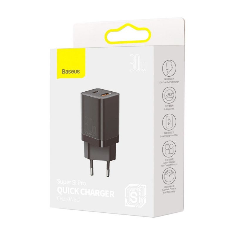 Baseus Super Si Pro Quick Charger USB + USB-C 30W Black