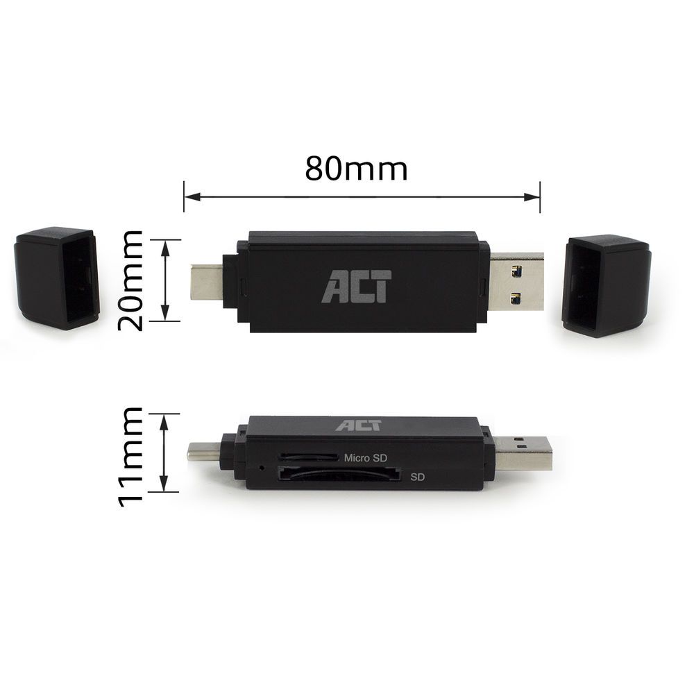 ACT AC6375 USB-C/USB-A Card Reader for SD/MicroSD