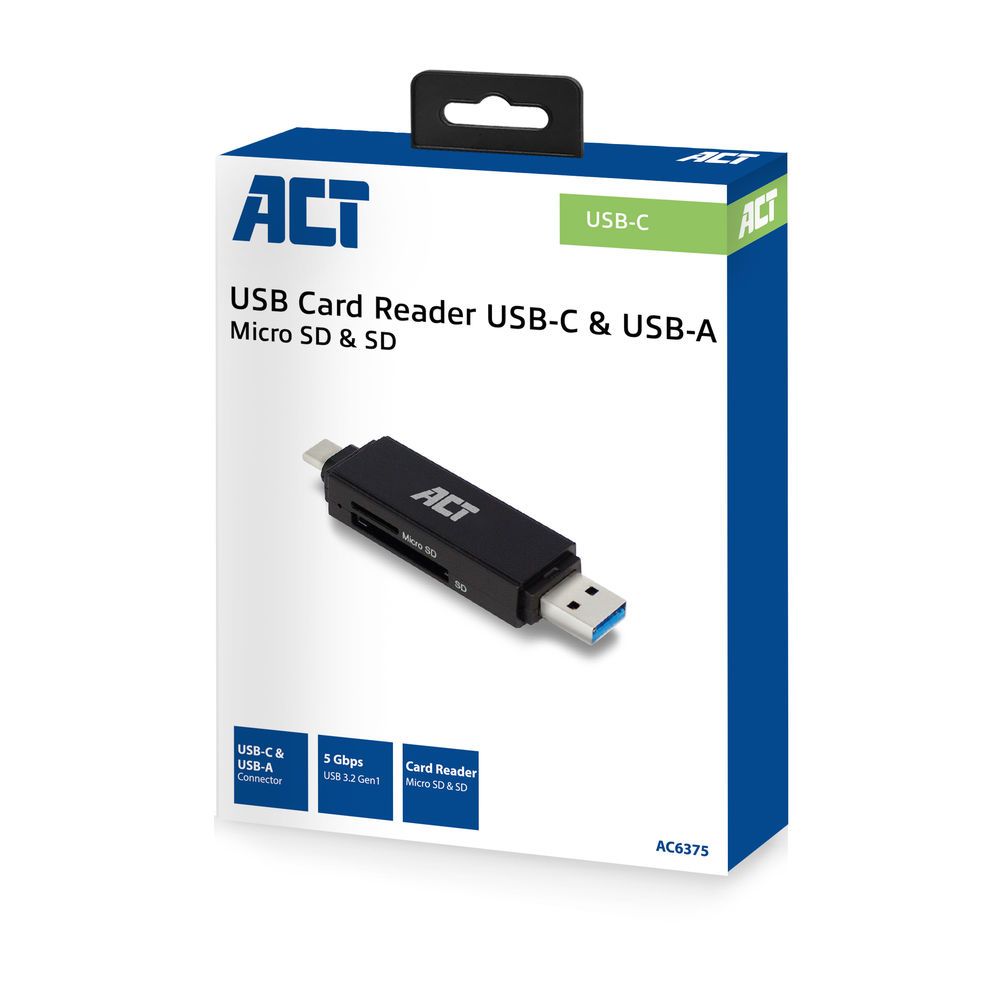 ACT AC6375 USB-C/USB-A Card Reader for SD/MicroSD