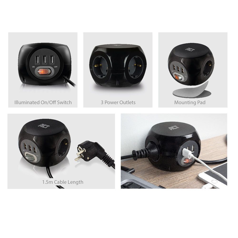 ACT AC2400 Power Socket Cube Black