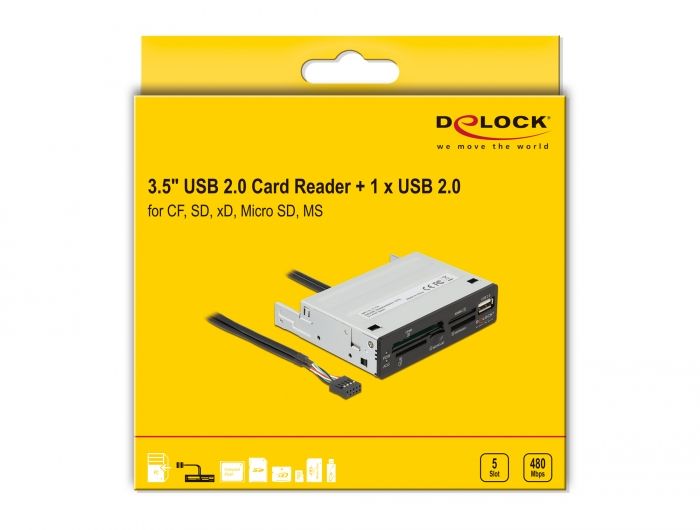 DeLock 3,5 USB 2.0 Card Reader 5 Slot + 1 x USB 2.0 Typ-A