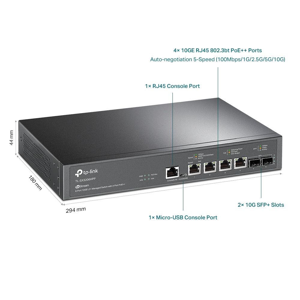 TP-Link TL-SX3206HPP JetStream 6-Port 10GE L2+ Managed Switch with 4-Port PoE++