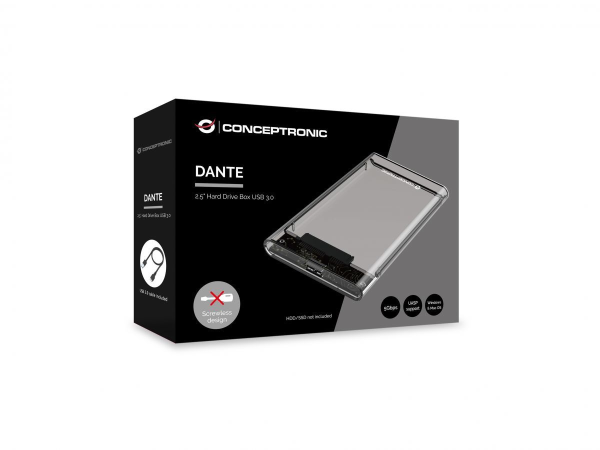 Conceptronic  2,5" USB 3.0 SATA HDD/SSD Enclosure Transparent