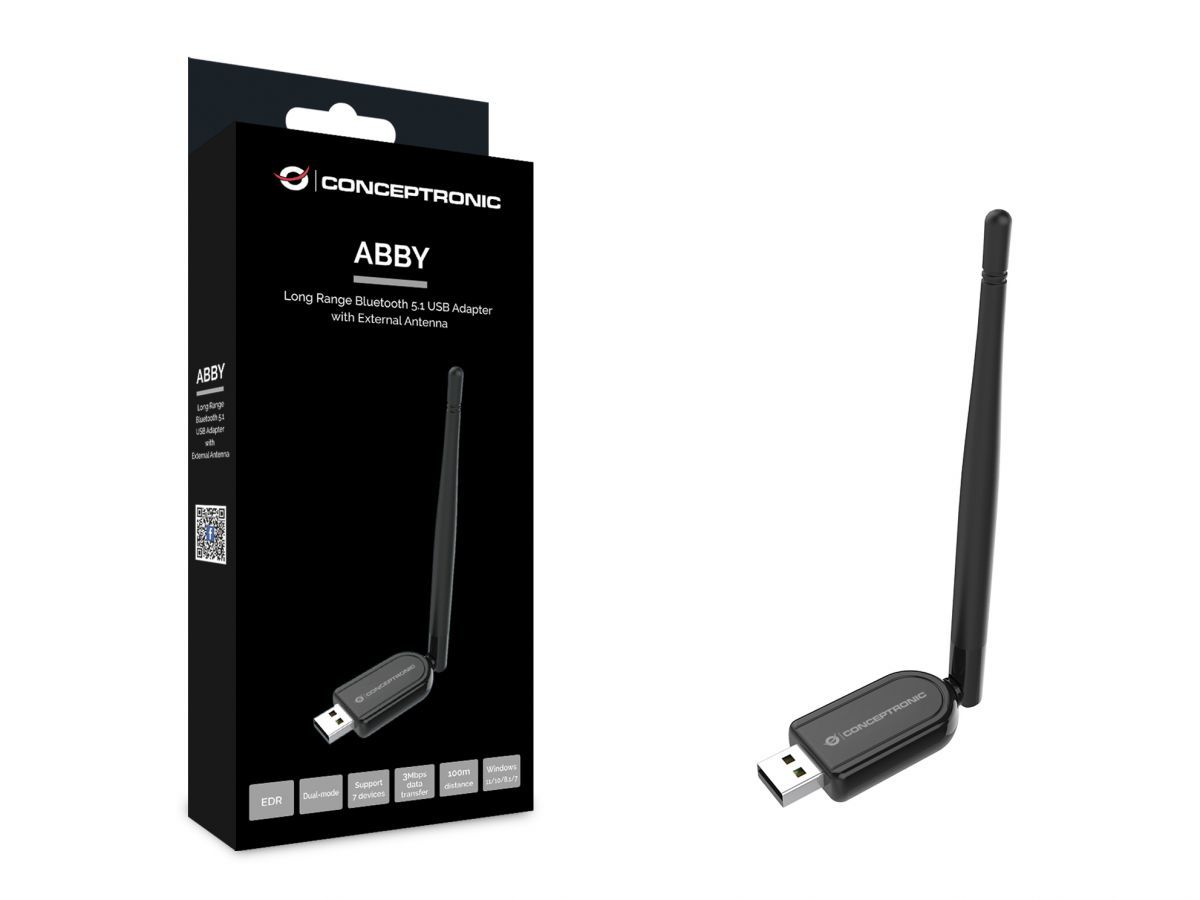 Conceptronic  ABBY07B Long Range Bluetooth 5.1 USB Adapter with External Antenna