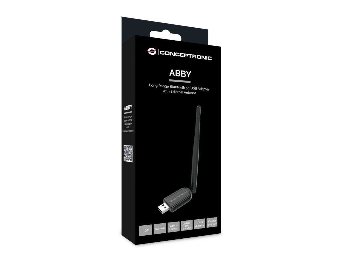 Conceptronic  ABBY07B Long Range Bluetooth 5.1 USB Adapter with External Antenna